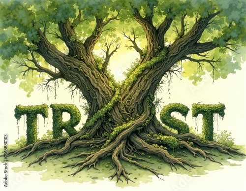 Glowing 3D letters forming the word TRUST, with radiant lighting effects symbolizing trust, trusting connections, and trusted bonds