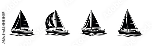 Sailing and nautical vector icons set. marine and boat adventure graphics