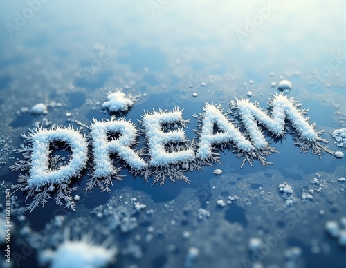 Glowing 3D letters forming the word DREAM, with ethereal lighting effects symbolizing dreams, dreaming visions, and imaginative aspirations