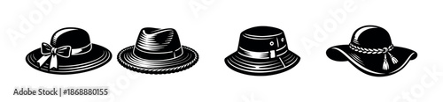 Fashion and accessories vector icons set. stylish hat and headwear designs