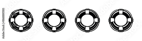 Lifebuoy and safety vector icons set: nautical and marine symbols collection