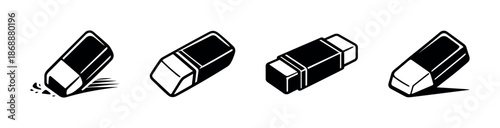 Eraser vector icons set. art tools and drawing supplies collection