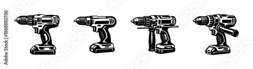 Power tools vector icons set. construction and diy drill symbols
