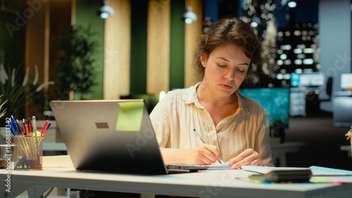 Cuadro en lienzo Corporate strategist ripping a paper after writing the wrong idea, restarting her work in rage and crumpling the page sheet, Discontent woman does a typo mistake while transcribing