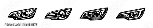 Automotive vector icons set. car lights and headlights graphic symbols