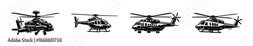Helicopter vector icons set. aviation and rotorcraft illustrations