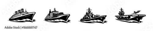 Maritime transport vector icons set. ships, boats, and nautical symbols