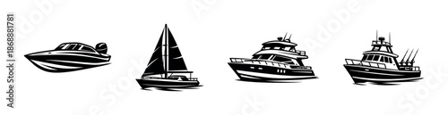 Nautical vector icons set. boats and sailing vessels for maritime projects