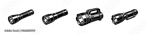 Flashlights vector icons set. torches and handheld lighting symbols for designs