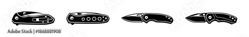 Pocket knife vector icons set: edc tools and camping essentials graphics
