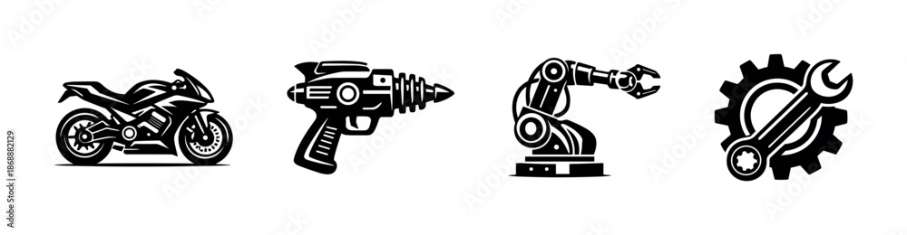 Obraz premium Futuristic technology vector icons set. robotics, gadgets, tools symbols