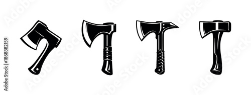 Camping vector icons set: axes, tools, and outdoor adventure symbols