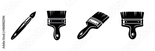 Art supplies vector icons set: paintbrushes, creative tools, design elements