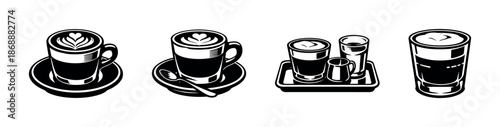 Coffee vector icons set: cafe symbols and beverage illustrations