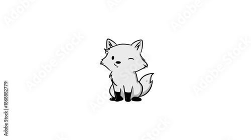 Adorable white cartoon fox winking illustration with black details, cute hand-drawn animal character graphic design element.