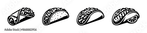Mexican cuisine vector icons set: tacos, burritos, and food symbols