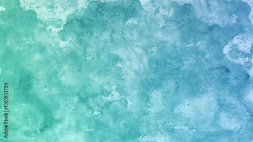 Light blue green sea teal mint turquoise aqua cyan abstract pattern watercolor. Color gradient. Colorful art background. Brush splash daub stain grunge. Empty space design ad.