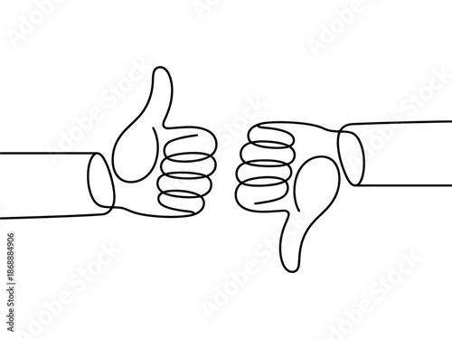 A thumbs up and thumbs down illustration representing opposing opinions or conflicting views.