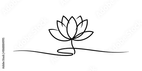 A minimalist line drawing of a lotus flower on a serene background