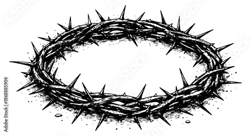 Hand drawn line art illustration of a crown of thorns depicting Christian religious symbolism for spiritual themes