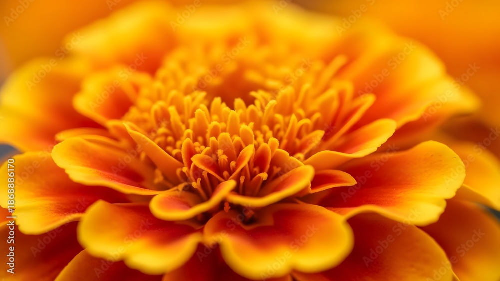 Fototapeta premium Close-up of a marigold flower texture, warm orange tones, high saturation