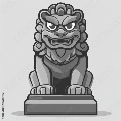 Traditional Japanese stone guardian lion statue isolated on white background.