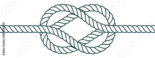 Double figure eight knot on rope, vector illustration showing detailed knot structure, ideal for climbing, boating, nautical guides, rope tutorials, outdoor adventure graphics, and instructional 