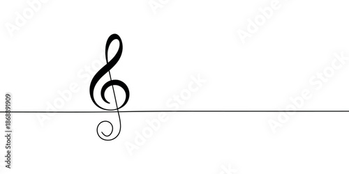 A treble clef symbol on a music staff line against a white background