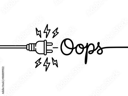A humorous illustration of an electrical plug with lightning bolts and the word 'Oops' indicating a shocking mistake