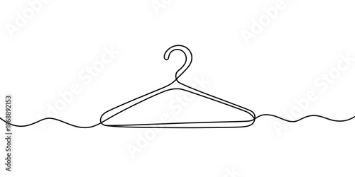 A simple line drawing of a coat hanger with a hook and a wavy line