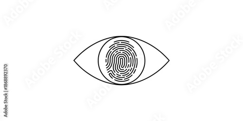 A stylized illustration of an eye with a fingerprint in the center, symbolizing identity and security.