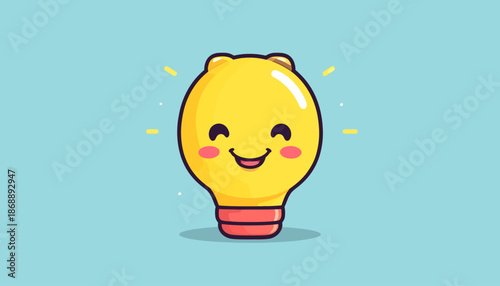 Cute smiling light bulb cartoon character illustration