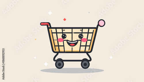 Happy Shopping Cart Character Illustration