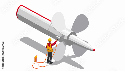 Aircraft Assembly: Worker Paints Airplane Propeller