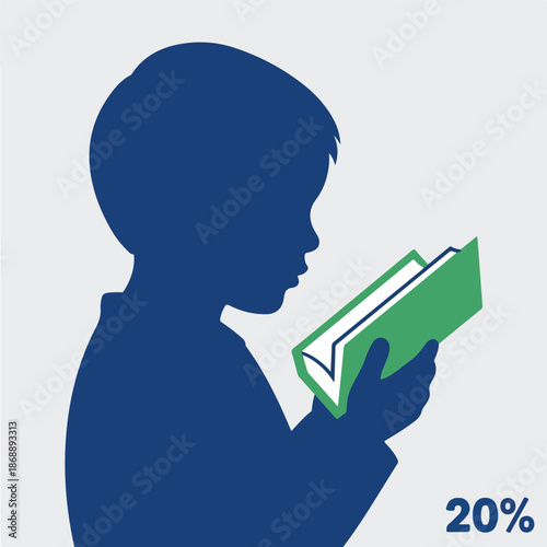 Silhouette of a child engrossed in reading a book with focus.
