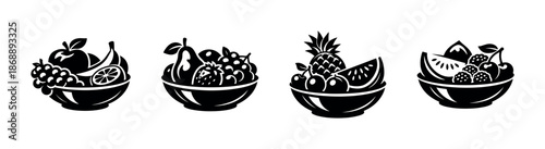 Fruit vector icons set. food, produce, bowl graphics