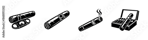 Cigar vector icons set. smoking, tobacco, luxury symbols