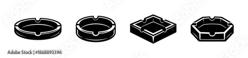 Ashtray vector icons set. smoking accessories, objects symbols