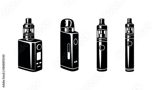 Vape device vector icons set. e-cigarette, vapor symbols collection