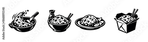Asian cuisine vector icons set. food, dishes, oriental food symbols