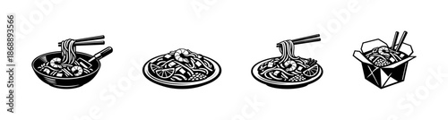 Noodle vector icons set. asian, food, ramen symbols