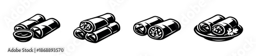 Spring rolls vector icons set. asian food, appetizers, snack symbols