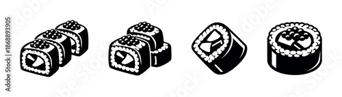 Sushi vector icons set. japanese, food, cuisine symbols