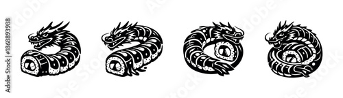 Dragon decorative vector icons set. mythical, creature, snake symbols