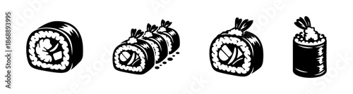 Sushi vector icons set. japanese food, seafood, sushi symbols