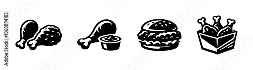 Food vector icons set. fast food, snacks, meal symbols