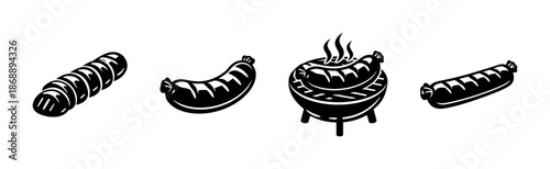 Sausage vector icons set. food, barbecue, grill symbols