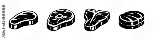 Meat vector icons set. cuts, steak, butcher symbols