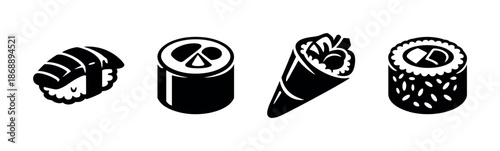Sushi vector icons set. japanese food, rolls, nigiri symbols