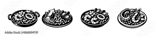 Seafood vector icons set. cuisine, meals, seafood symbols